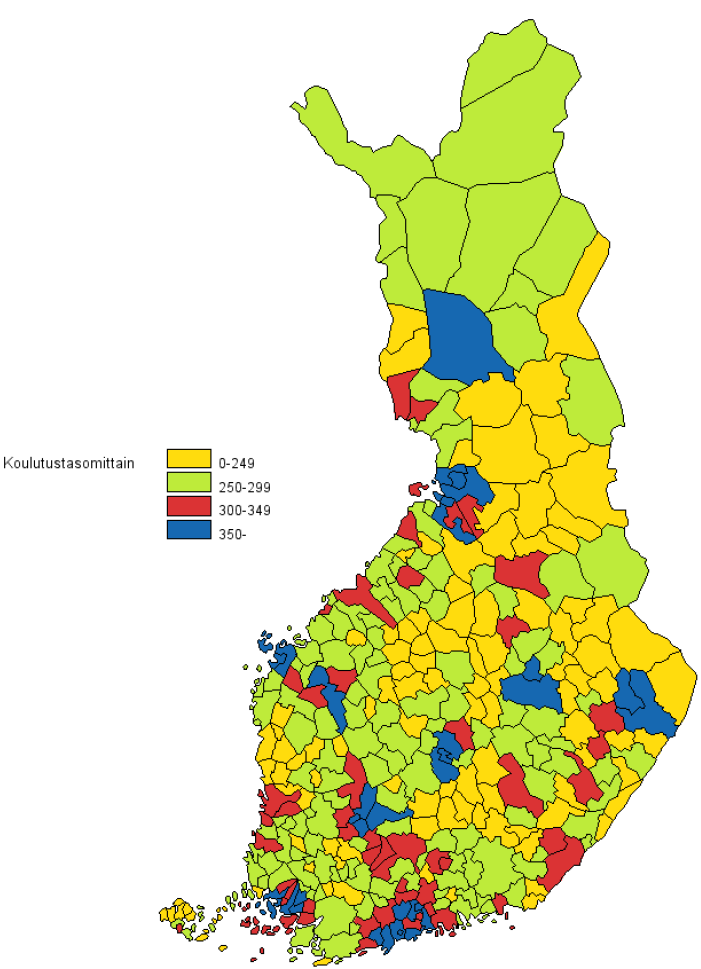 Väestö koulutustaso kunnittain 2011 Koulutustasomittain = 20 vuotta täyttäneen