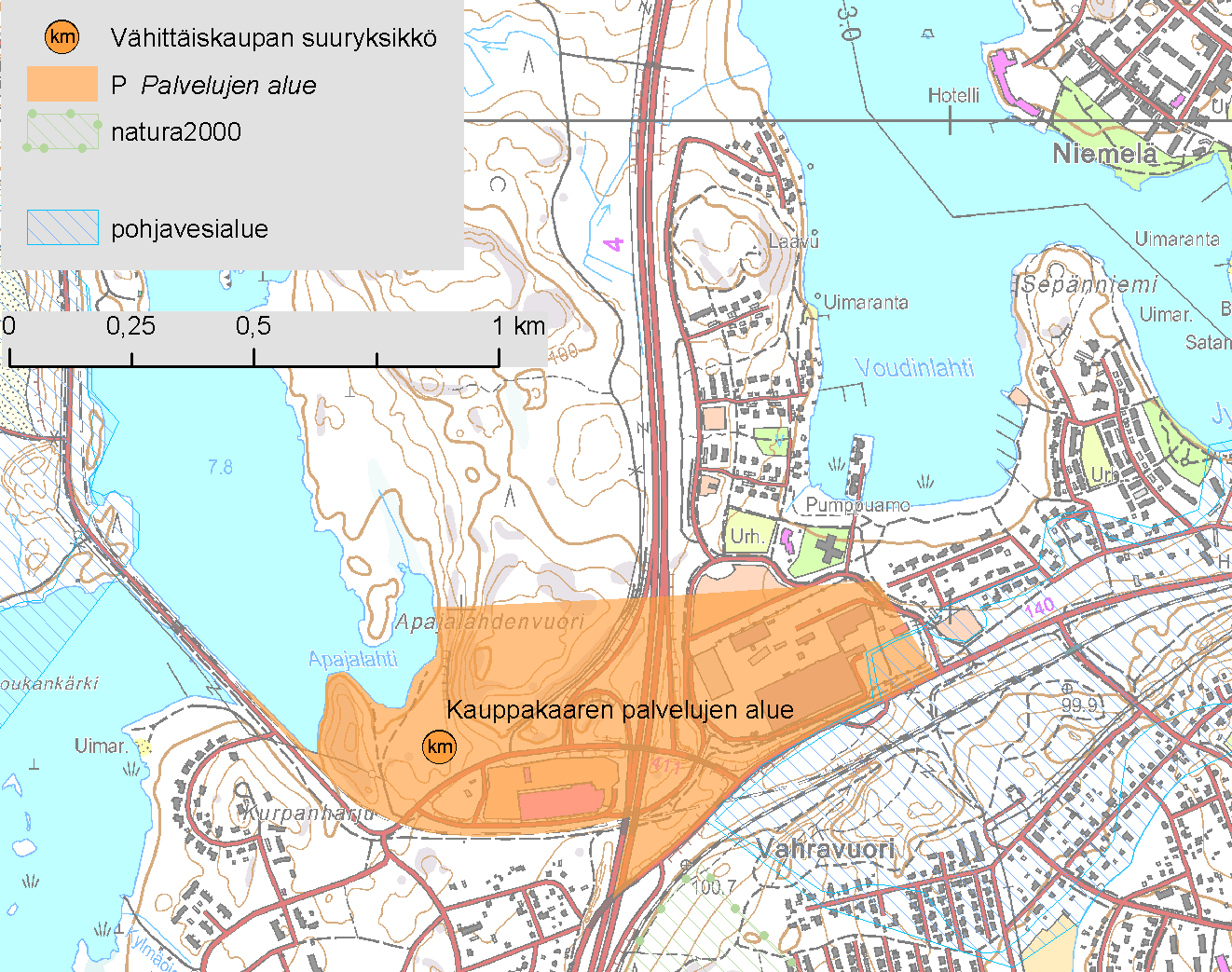2.3. Kauppakaaren palvelujen alue, Heinola Alueella on myös kohdemerkintä Tähtiniemen vähittäiskaupan suuryksikkö.