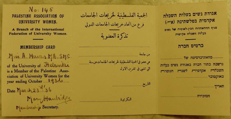 30, opettaja 1930 1931 Suomen Lähetysseuran juutalaislähetystyössä Palestiinassa / Israelissa 1932