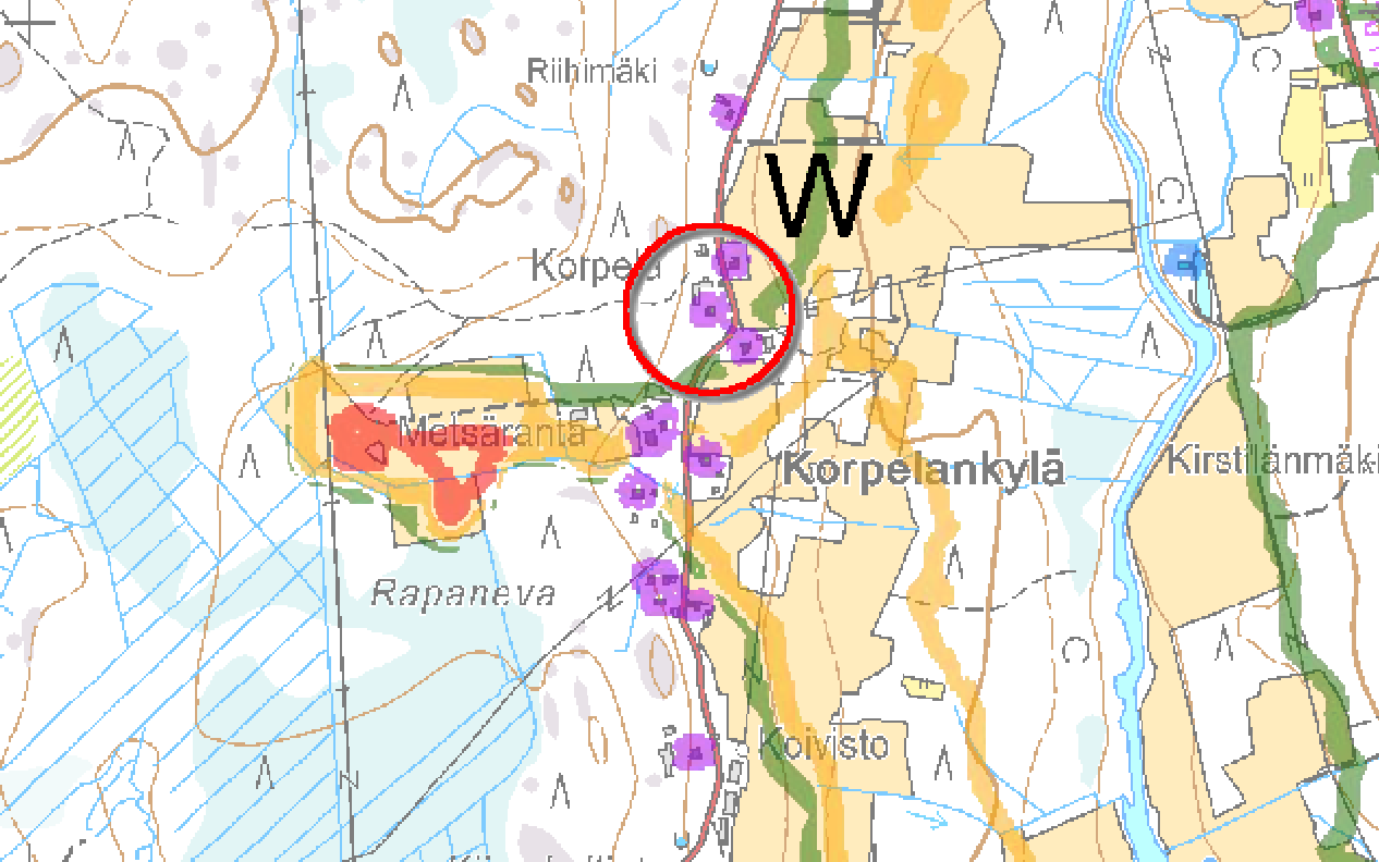 FCG SUUNNITTELU JA TEKNIIKKA OY Kaavaselostus 71 (99) Metsän huomioivan mallinnuksen mukaan Korpelankylän alueella kolme asuinrakennusta sijoittuu 8 h/vuosi - vaikutusalueen rajan tuntumaan.