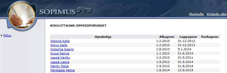 Ohje työpaikkaohjaajalle 7 (9) Muut toiminnot Kirjautumisen jälkeen sinun on mahdollista nähdä verkkopalvelussa myös omat tietosi sekä ohjattavanasi olevien oppisopimusopiskelijoiden tiedot.