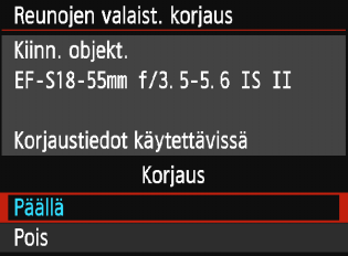 3 Kuvan tummien kulmien korjaus Objektiivin ominaisuuksien vuoksi kuvan neljä kulmaa saattavat näyttää tummemmilta.