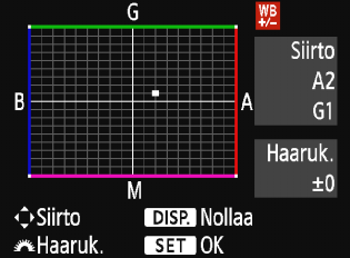 u Värisävyn säätäminen valolähteen mukaann Voit korjata määritettyä valkotasapainoa.