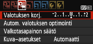 3 Valikkotoimintojen asetukset [Z3] Valotuksen korjaus Vaikka valotuskorjauksen määrää voidaan säätää ±5 yksikköä, videokuvauksen valotuskorjauksen määrää voidaan säätää vain ±3 yksikköä.