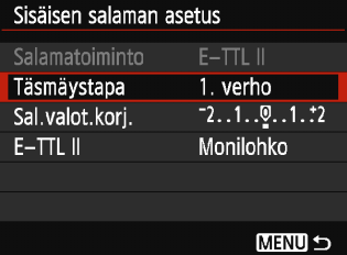 3 Salaman määrittäminenn [Sisäisen salaman asetus] ja [Ulkoisen salaman asetus] [Sisäisen salaman asetus]- ja [Ulkoisen salaman asetus]-asetuksilla voit määrittää seuraavassa taulukossa mainitut
