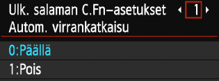3 Salaman määrittäminenn Nollaa salama-asetukset Paina [Ulkoisen salaman asetus]-näytössä <B> -painiketta, jotta salama-asetusten nollausnäyttö avautuu.