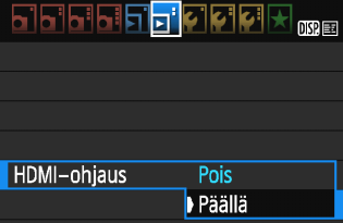 Toisto teräväpiirtotelevisiossa 5 Paina <x>-painiketta. Kuva tulee television kuvaruutuun (kameran LCD-näytössä ei näy mitään). Kuvat näytetään automaattisesti television optimaalisella tarkkuudella.