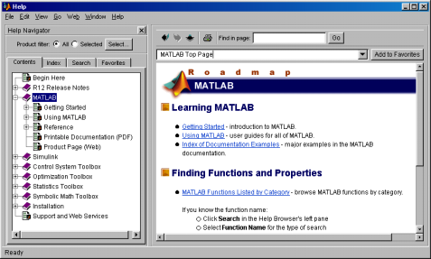 MATLAB 6.0 Käyttöliittymäopas 18 töruudun painikeriville tulee painike, josta navigointiruudun voi avata uudelleen.