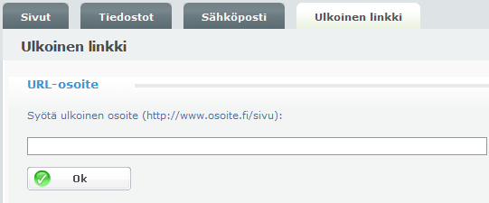 Sivut - Ulkoisen linkin teko Maalaa haluttu sana ja klikkaa painiketta.