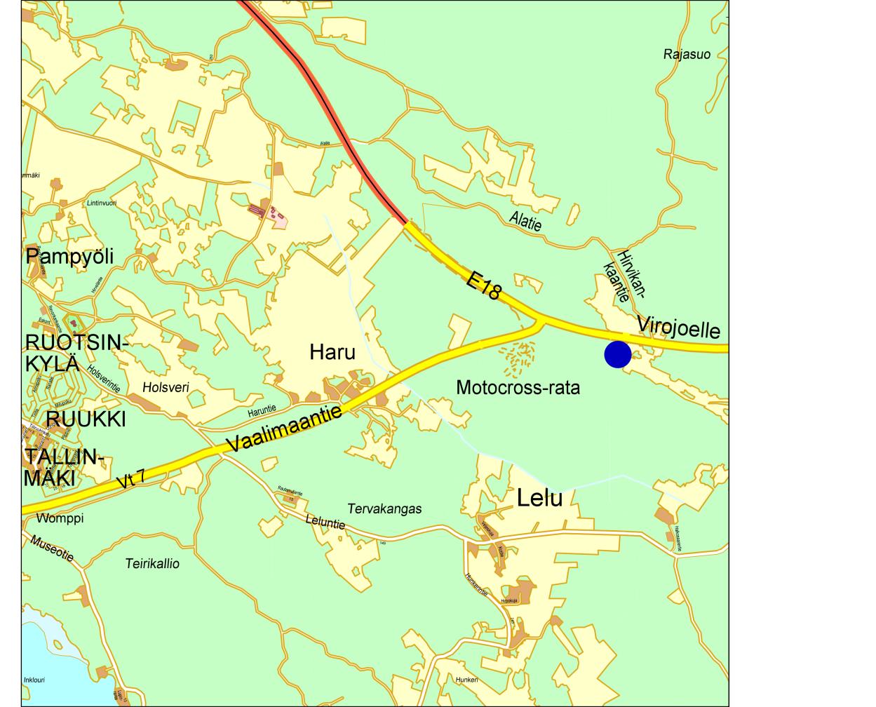 sijaitsee tilalla 3:14 E18 -tien Lelun eritasoliittymän läheisyydessä Haminan keskustan