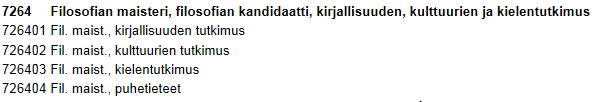 Tilastokeskuksen koulutusluokitus - Kuusinumerokoodin kautta voidaan luoda