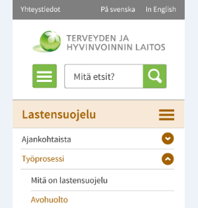 2.6. Mobiiliversio 1/3 Valikko Valikon vihreä symboli erottuu hieman heikosti. Se olisi helpompi huomata oikeasta laidasta etenkin jos se on vastaavan harmaan valikkosymbolin yläpuolella.