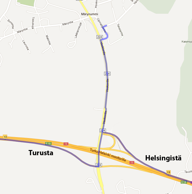 OPASTUS KILPAILUKESKUKSEEN Helsingistä päin tultaessa moottoritieltä (E18, tie nro 1) käännytään oikealla Vaskiontielle, Aura (tie nro 224), liittymä nro 13 Aura, Halikko.