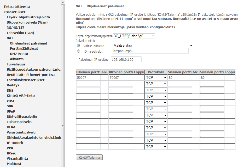 Porttiohjaukset (OZS164) OZS164.23/101 käyttää vain sisäverkon porttia 80.