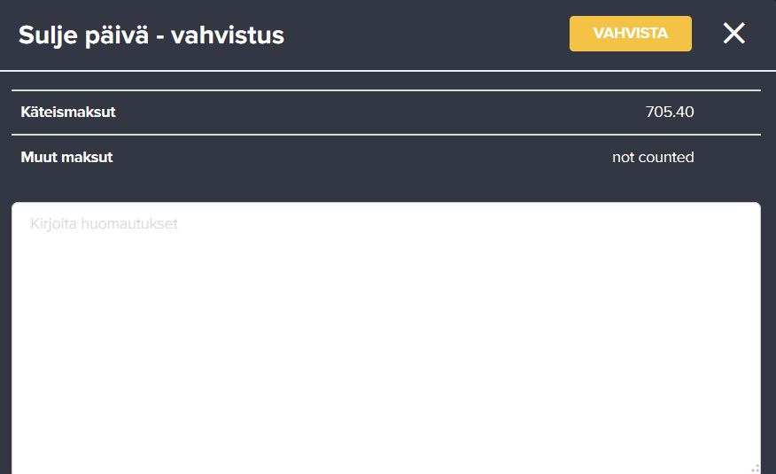 Päivän avaus ja päivän sulkeminen Järjestelmä tarjoaa päivän ensimmäiselle käyttäjälle päivän avausta.