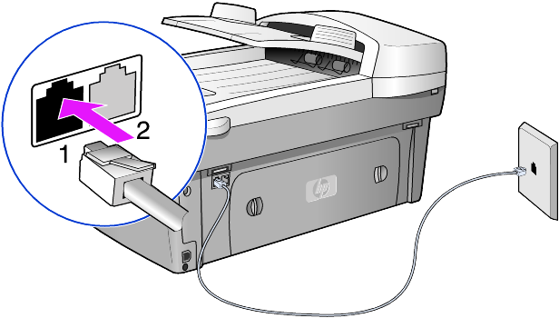 osa 6 Voit käyttää samaa puhelinlinjaa sekä tietokoneen että HP OfficeJet -laitteen faksitoiminnoille. Näin voit käyttää molempia fakseja muuttamatta kytkentöjä.