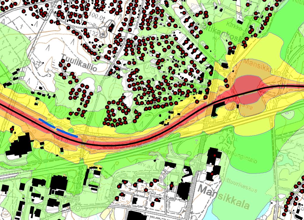 Radon Kaava-alueella ei ole kirjattu korkeita radon pitoisuuksia. Osa alueesta sijoittuu kohonneen radontason alueelle (mittaustuloksista 1-9-% ylittää 400 Bg/m3).