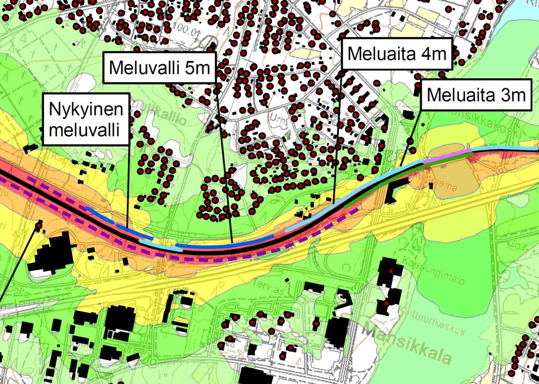 ja nopeustason noston on ennustettu aiheuttavan melutasojen kasvua vuoteen 2030 mennessä, olisi suunnittelualueella jo nykytilanteessa tarvetta meluntorjunnalle.