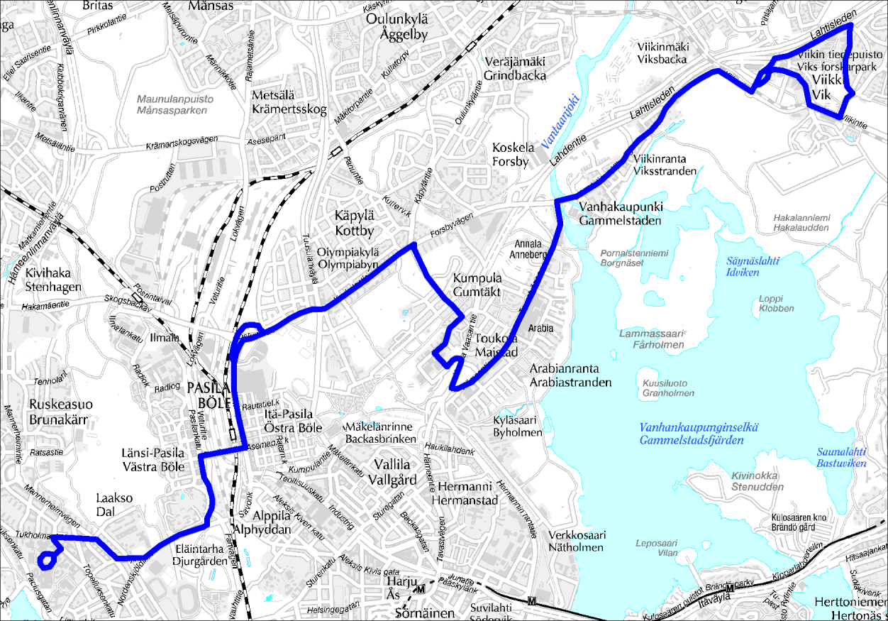 Linja 506 Meilahti Pasila Viikki Linja 506 Ruuhka Päivä/Ilta Hiljainen Vuoroväli, min 15 20 30 - - Minimi kierros, min 105 90 80 - - Suoritelaskennan kierros, min 120 100 90 - - Linjapituus, km 12,0