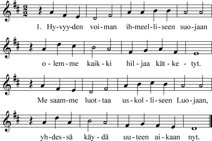 Runo, jonka Dietrich Bonhoeffer liitti kirjeeseensä kihlatulleen Marialle 19.12.1944 Gestapon vankilasta. Se tunnetaan nykyään parhaiten virtenä, meillä virsi 600. Erkki Melartin 1923 2.