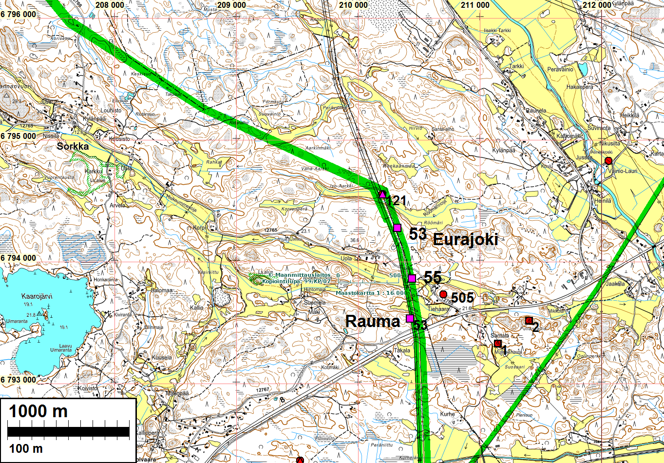 20 Rauma-Olkiluoto 2 (Rauma/Eurajoki) Kunta Nro Nimi Ajoitus Laji Tyyppi EURAJOKI 505 HELO varhaismetallikautinen hautapaikat hautaröykkiöt Kohde ei ulotu lähelle voimajohtolinjaa RAUMA 53 UOLA