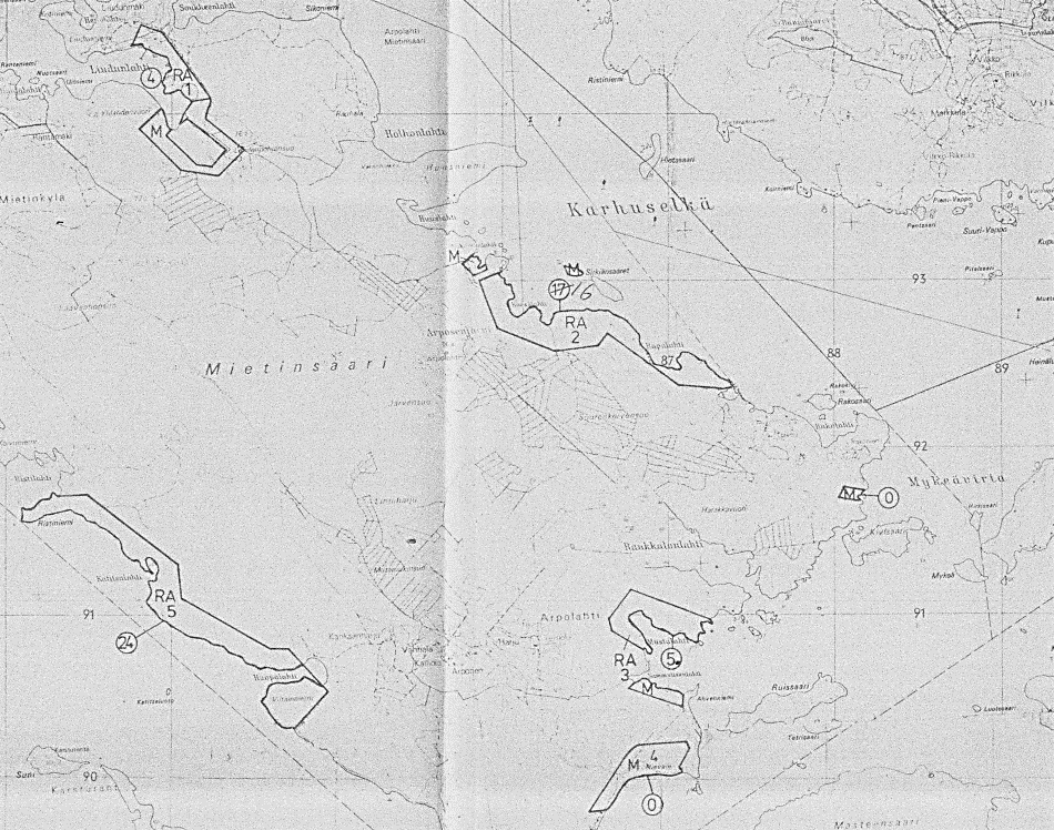 Enso-Gutzeit Oy laati Mietinsaaresta omistamilleen mailleen rantakaavoja 1980- luvun lopulla (lh. 13.4.