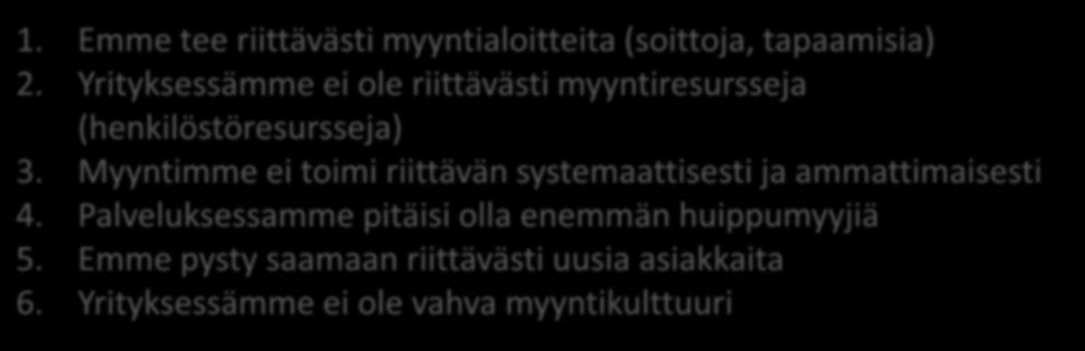 Myyntimme ei toimi riittävän systemaattisesti ja ammattimaisesti 4.