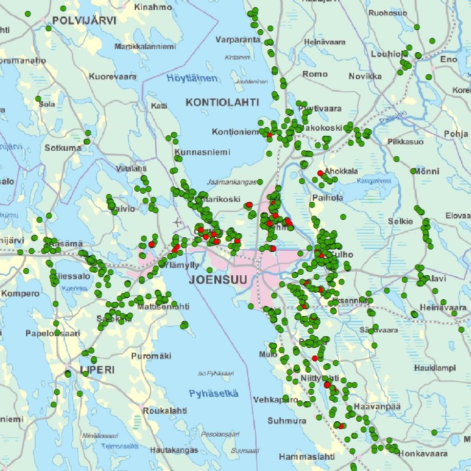 Pohjois-Karjalan kuntien antamat suunnittelutarveratkaisut Kunnat ovat antaneet ko. aikajaksolla yhteensä 2182 poikkeamispäätöstä. Näistä 2095 on myönteistä ja 87 kielteistä*.