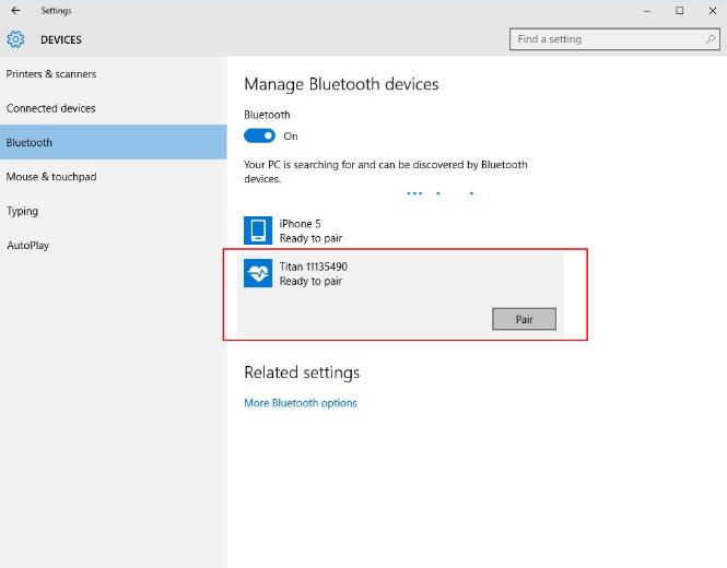 Käynnistä Titanin käsikäyttöinen yksikkö ja Windows 8 - tai 10 -tietokone: 1.