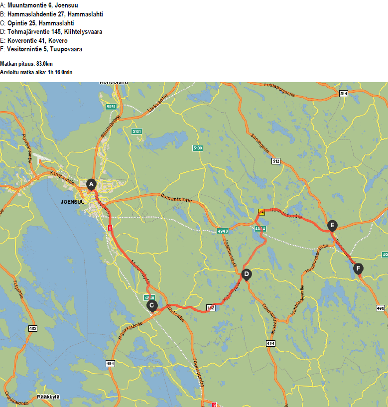 38 Kuva 2. Ajojärjestys kohteissa 4.1.3 Kyselyt ja haastattelut Kyselytutkimus suoritettiin haastatteluina kohdekiinteistöillä.