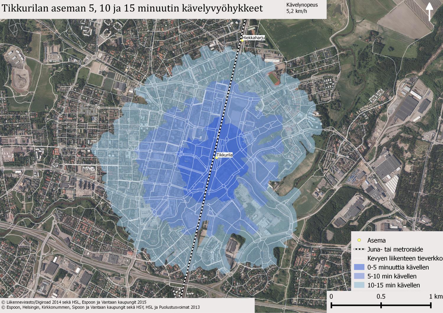 Kävellen 5,10 ja 15 minuuttia