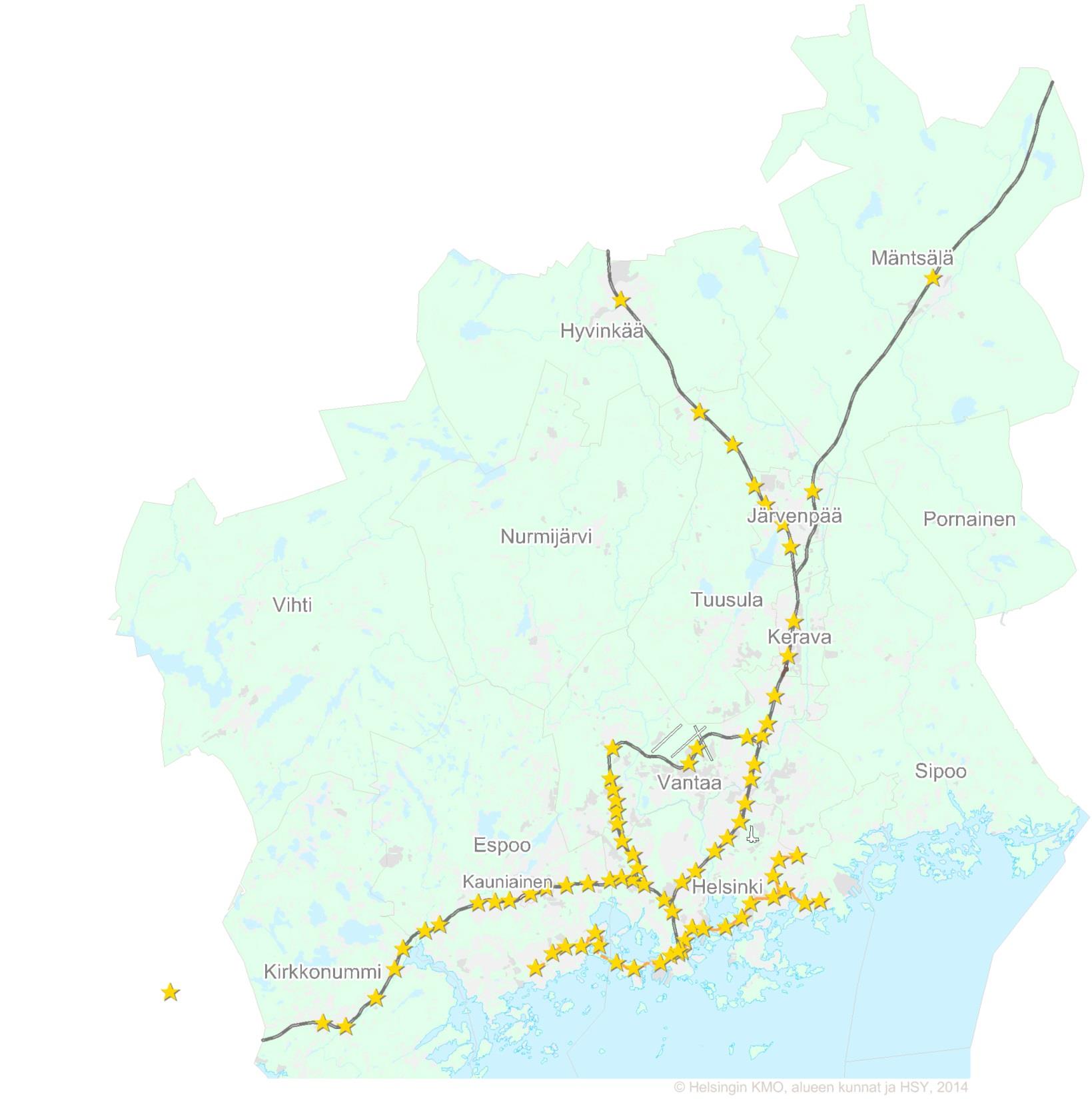 Lähtökohtana Helsingin seutu noin 80 asemanseutua ja Valtakunnalliset