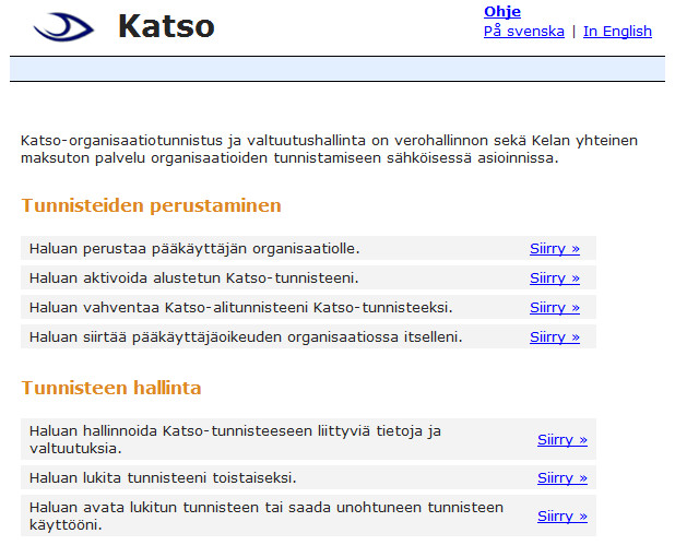 Katsorinnakkaispääkäyttäjä asiointioikeutta Käyttöliittymän avulla Katso-tunnisteen haltija hallinnoi A. Tunnisteensa tietoja B.