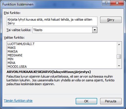 12 (53) 8.2 Perusfunktiot Excel-ohjelmassa on paljon erilaisia funktioita. Perusfunktiot: summa keskiarvo minimi (min) maksimi (maks) laske (laske numerot) laske.a laske.