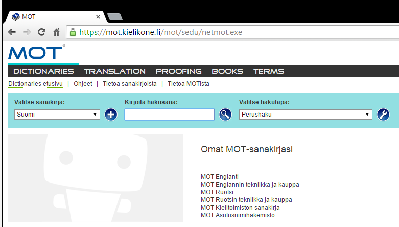 MOT-PALVELU OHJE MOT-SANAKIRJAN KÄYTTÖÖN Seinäjoen koulutuskuntayhtymä tarjoaa opiskelijoilleen ja henkilökunnalleen MOT-sanakirjapalvelun.