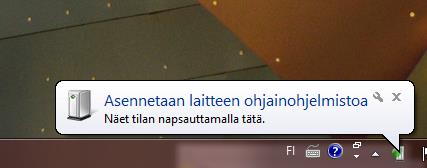 Kuva 10 Ajurin asennuksen tila Kuva 9 Asennus käynnissä Kuva 11 Ajurin asennuksen virheilmoitus Kuva 12 Ajurin asennuksen ensimmäinen osa valmis Mikäli mittarin tunnistus onnisui,