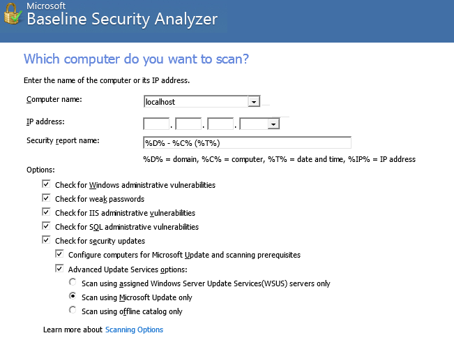 3.4.3 Microsoft Baseline Security Analyzer (MBSA) Microsoftin omalla turvallisuustarkastusohjelmalla pystytään tarkistamaan esimerkiksi koko toimialueen työasemien tietoturvapäivitysten tila.