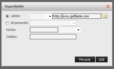 12 Linkkien tekeminen editorissa Voit tehdä linkkejä editorissa kirjoittamalla suoraan linkin osoitteen, eli esim. www.golfpiste.com.