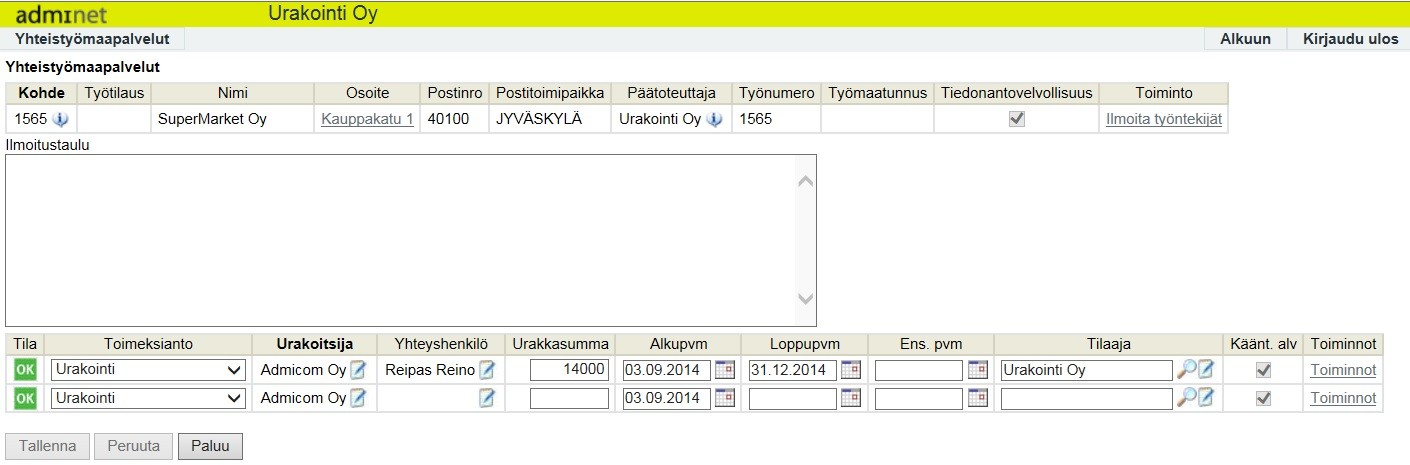 Sivu 3/7 1. Valitse Ilmoittautuminen-välilehdellä Ilmoita-kohdassa, ilmoitatko yrityksesi vai alihankkijasi tietoja merkitsemällä ao. valintaympyrä. 2.