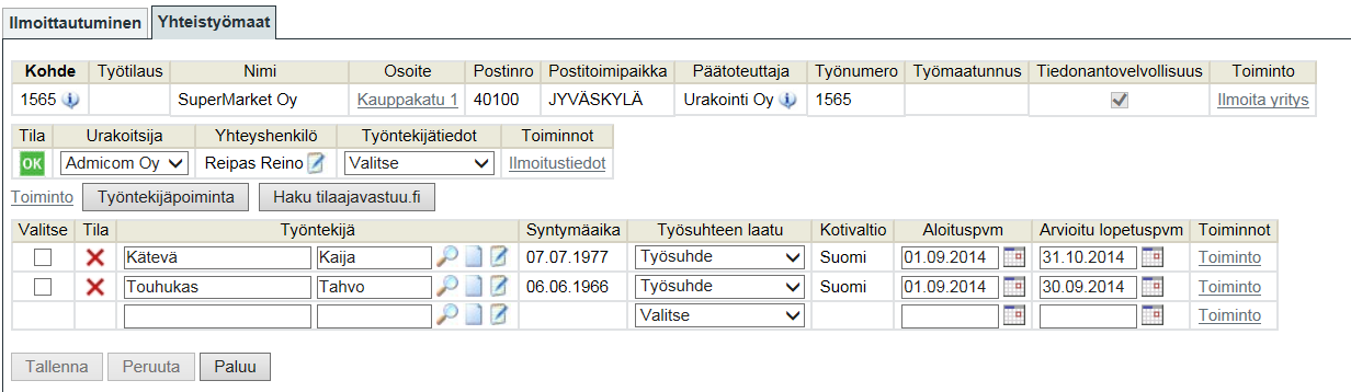 Sivu 4/7 5. Ellei yrityksellä ole yhteyshenkilötietoja, sinun tulee täydentää ne tallennusvaiheessa avautuvaan apuikkunaan.