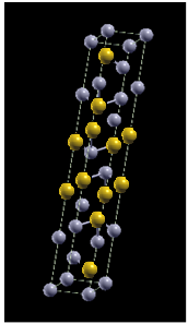 28 Kuva 16. Bi2Te3:n rakenne esitettynä WIEN 2k-ohjelmassa. Kuvassa 16 Bi2Te3n rakenteen vismutti-atomeita kuvaa keltaiset pallot ja vaalean siniset pallot puolestaan telluuri-atomeita. 3.