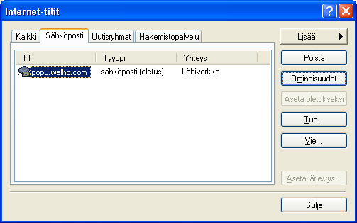 16. Sähköpostiohjelmat / Outlook Express 12. Täytä Tilinimi-tekstikenttään Oma Welhossa luomasi sähköpostitunnus (User ID). 13. Täytä Salasana-tekstikenttään Oma Welhossa luomasi salasana (Password).