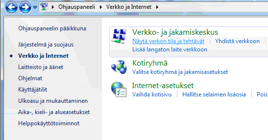 3. Laajakaistaliittymän asetukset / Windows VISTA 3. Laajakaistaliittymän asetukset / Windows 7 8. Aukeaa TCP/IP:n lisäasetukset -ikkuna. Käy välilehdet läpi.