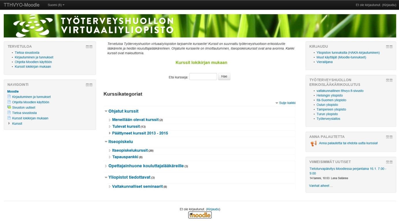 10 Kuva 2. Moodle-oppimisympäristön etusivu (moodle.tthyo.fi). Moodleen kirjaudutaan yliopistojen tunnusten avulla tai paikallisin tunnuksin.