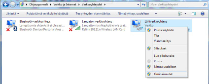 3. Laajakaistaliittymän asetukset / Windows XP 3. Laajakaistaliittymän asetukset / Windows 7 12. WINS-välilehti Vain Poista käytöstä NetBios- TCP/IP:n päällä -valinta tulee olla valittuna.