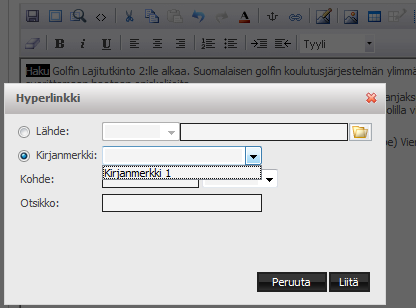 10 Kirjanmerkin lisääminen (sivun sisäinen linkki) Editorilla on mahdollista lisätä kirjanmerkkejä eri kohtiin editorin sisältöä.