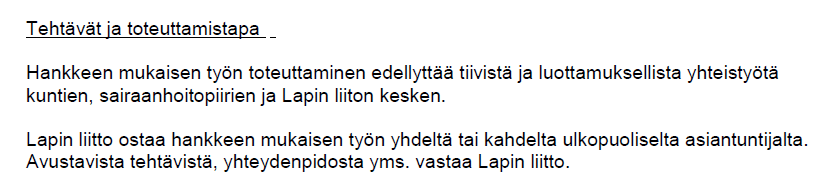 Lapin liiton hankesuunnitelma