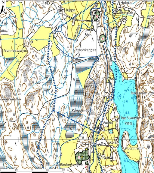 Vuorijärvi A:n ja Vuorijärvi B:n pohjavesialueilta (kuva 383) kartoitettiin yhteensä neljä soranottoaluetta.