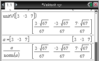 26 3. Määritetään vektorin 2,3 i,7 j +5,4 k normi ja tarkistetaan tulos normin laskukaavalla a = a2 +a 22 +a 32 4.