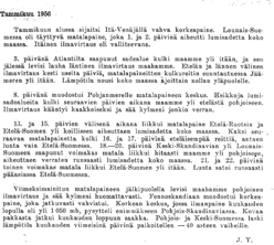 Kuukausikatsaus Suomen sääoloihin 5 vuotta sitten Kuva: Vuorokauden ylin (punainen) ja alin (sininen) lämpötila Helsinki Kaisaniemessä tammikuussa 6 (kirkkaat) ja 1956 (himmeät).